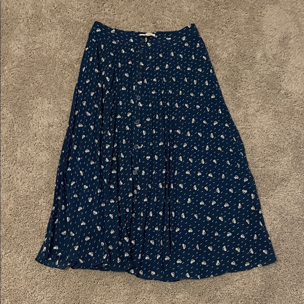 & Other Stories Navy Blue Floral A-Line Skirt